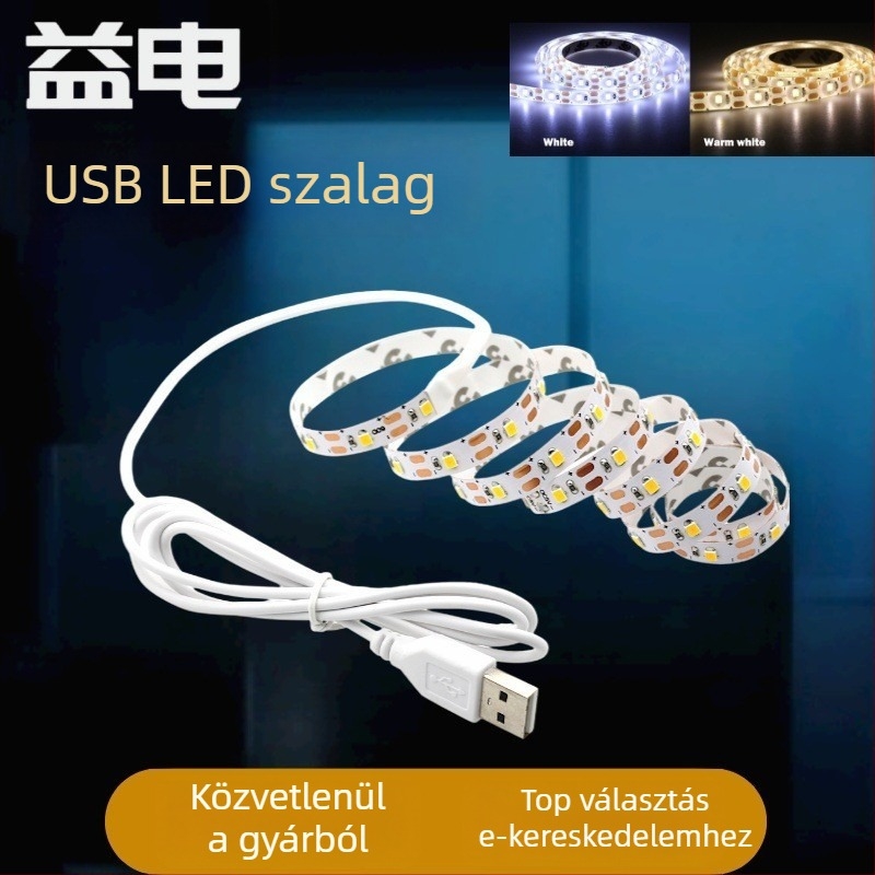 USB-s mozgásérzékelős LED-szalag, öntapadós, hangulatvilágítás televízióhoz, szekrényhez és borospincéhez