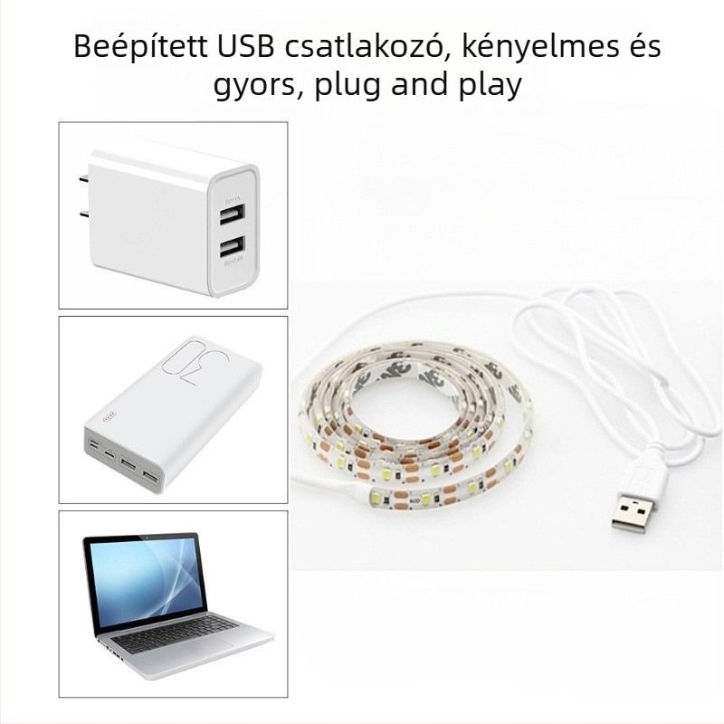USB-s mozgásérzékelős LED-szalag, öntapadós, hangulatvilágítás televízióhoz, szekrényhez és borospincéhez
