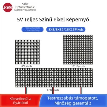 5V WS2812B LED pontmátrix rugalmas kijelző, 8×8 / 8×32 / 16×16, teljes színű, programozható pixeles panel