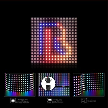 5V WS2812B LED pontmátrix rugalmas kijelző, 8×8 / 8×32 / 16×16, teljes színű, programozható pixeles panel