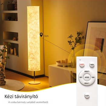 Lonrisway LED állólámpa textil árnyékolóval, RGB színváltó LED-ekkel, távirányítóval, fa talppal, állítható magasság, összecsukható kivitel, ideális a nappaliba vagy hálószobába.
