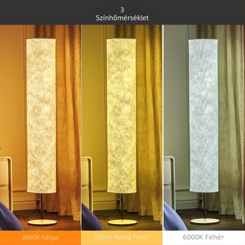 Lonrisway LED állólámpa textil árnyékolóval, RGB színváltó LED-ekkel, távirányítóval, fa talppal, állítható magasság, összecsukható kivitel, ideális a nappaliba vagy hálószobába.