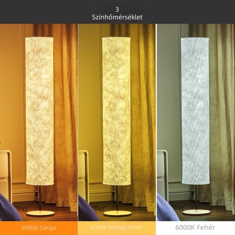 Lonrisway LED állólámpa textil árnyékolóval, RGB színváltó LED-ekkel, távirányítóval, fa talppal, állítható magasság, összecsukható kivitel, ideális a nappaliba vagy hálószobába.