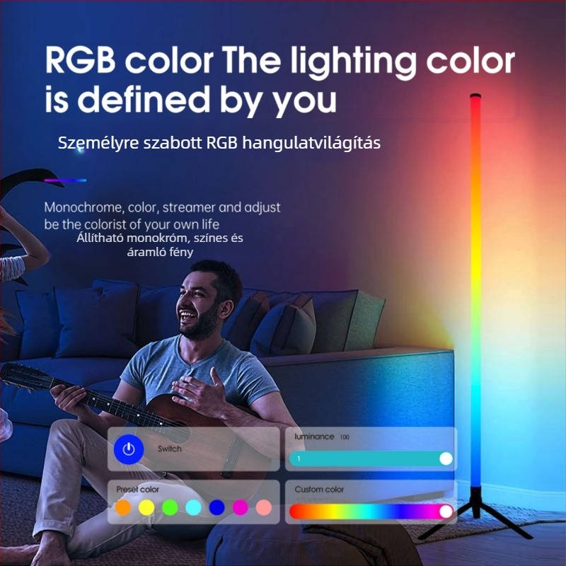 Okos RGB LED állólámpa hálószoba és nappali számára – színes hangulatvilág a játékszobába