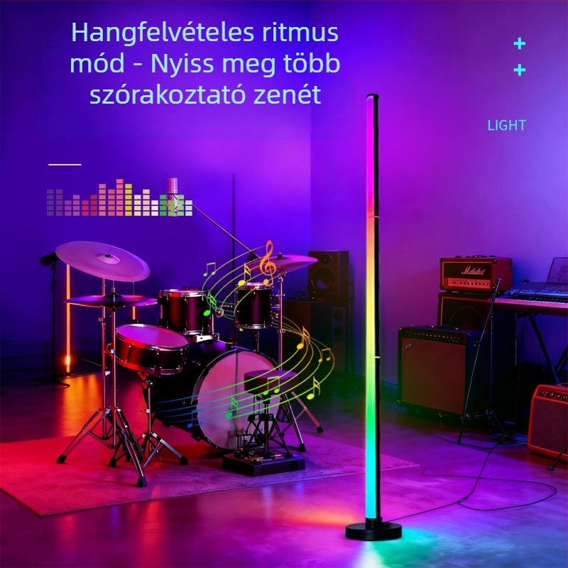 RGB köralapú állólámpa, hang-aktivált, színes zenei atmoszférikus világítással, távirányítóval és alkalmazással, a nappali és a hálószoba sarkára