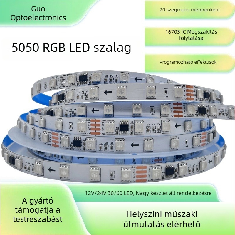 Mai Jazz LED színváltó fénycsík megszakítás utáni visszaállítással, 60 LED, 12V programozható teljes RGB KTV-hez