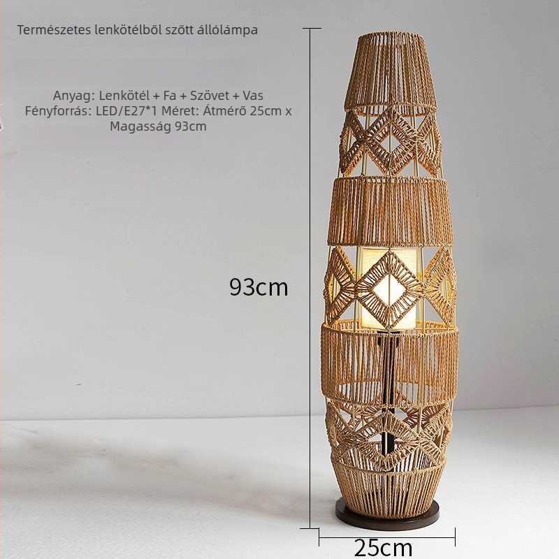 Retro állólámpa, új kínai stílusban, kézzel szőtt kenderzsinórral, designer által szőtt dekoratív kiegészítő a nappaliba és hálószobába, szélálló