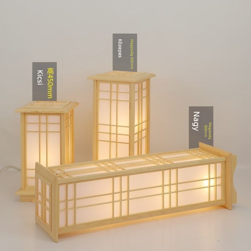 Japán stílusú tatami állólámpa, fából készült test, két LED fényforrás, pergament árnyékoló, állítható magasság maximum 900 mm