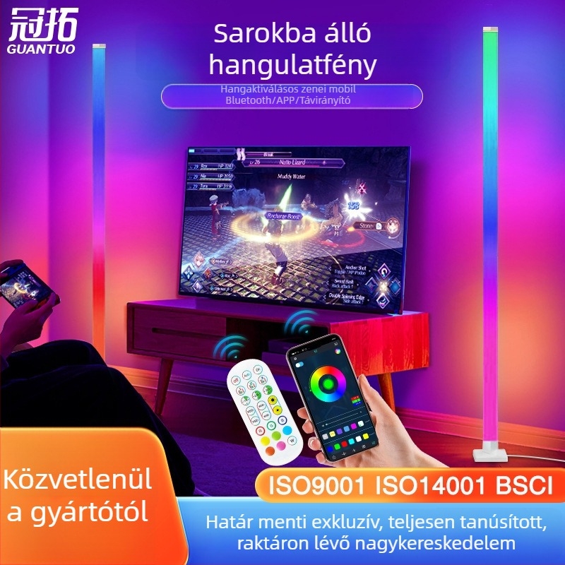 LED állólámpa RGB, hang-aktivált, környezeti világítás nappalira és hálószobára, zenés ritmus