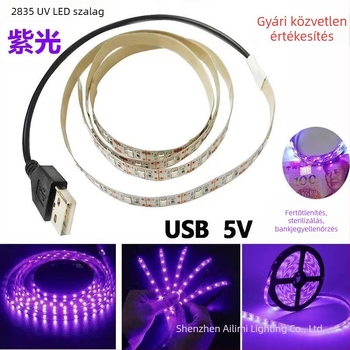 5V USB-s lilá UV LED-szalag, 2835 SMD, 120 LED, 5,76 W/m, rugalmas öntapadó fertőtlenítéshez