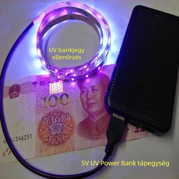 5V USB-s lilá UV LED-szalag, 2835 SMD, 120 LED, 5,76 W/m, rugalmas öntapadó fertőtlenítéshez