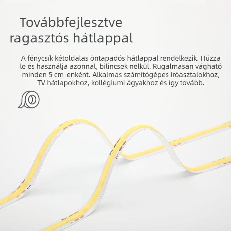 COB folyamatos LED-szalag, rugalmas, alacsony feszültségű 12/24V, beltéri szekrény- és vitrins világításhoz alumínium csatornával