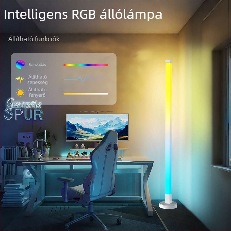 RGB LED állólámpa hang-aktivált funkcióval a nappaliba és a hálószobába, hangulatos megvilágítás, saroklámpa