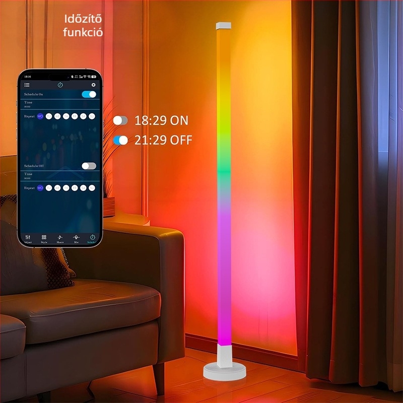 RGB LED állólámpa hang-aktivált funkcióval a nappaliba és a hálószobába, hangulatos megvilágítás, saroklámpa