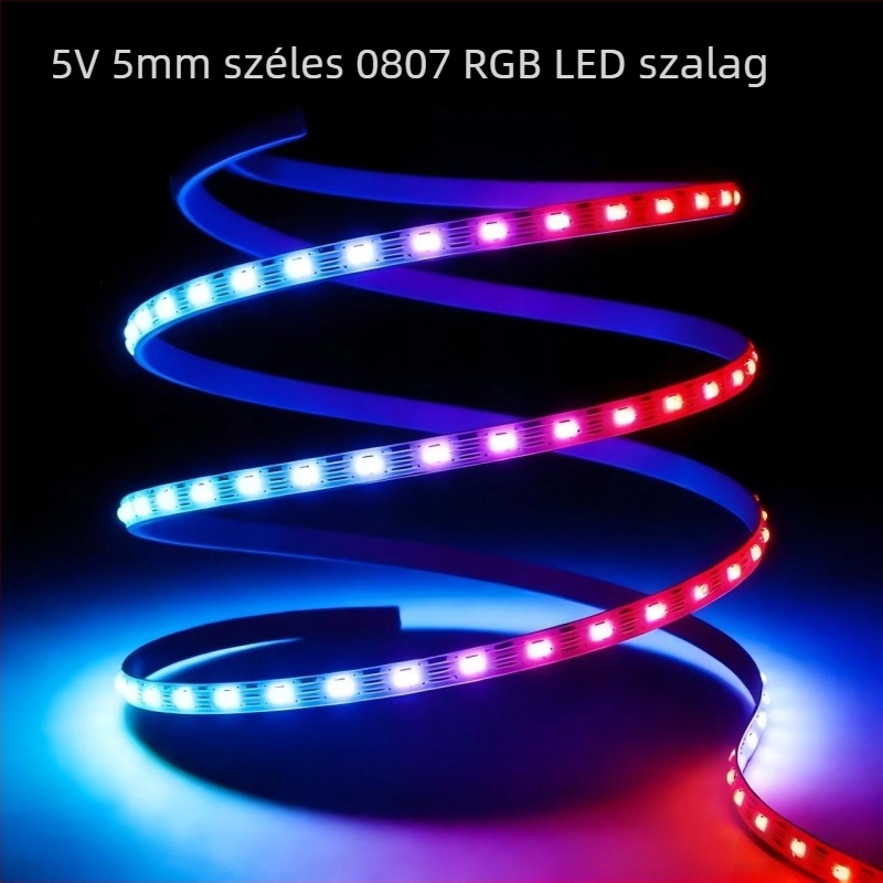5V-os RGB LED-szalag, 1,6 m hosszú, 60 LED (0807), hangulatvilágítás dekorációhoz