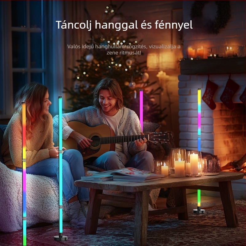 LED állólámpa hangulatfénnyel, ünnepi dekorációval és zenés ritmussal, távirányítóval, nappali és hálószoba.