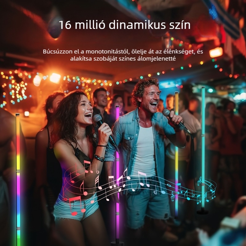 LED állólámpa hangulatfénnyel, ünnepi dekorációval és zenés ritmussal, távirányítóval, nappali és hálószoba.