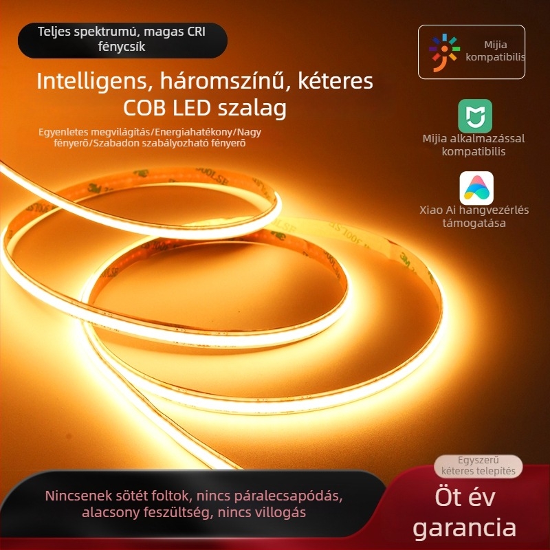Háromszínű COB LED-szalag intelligens fényerő-szabályozással, mennyezeti lineáris világítás a nappaliba