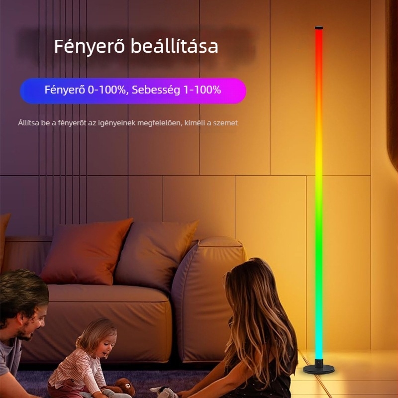 Skandináv stílusú álló lámpa hangulatvilágításhoz RGB színváltással, nappaliba, hálószobába és streameléshez
