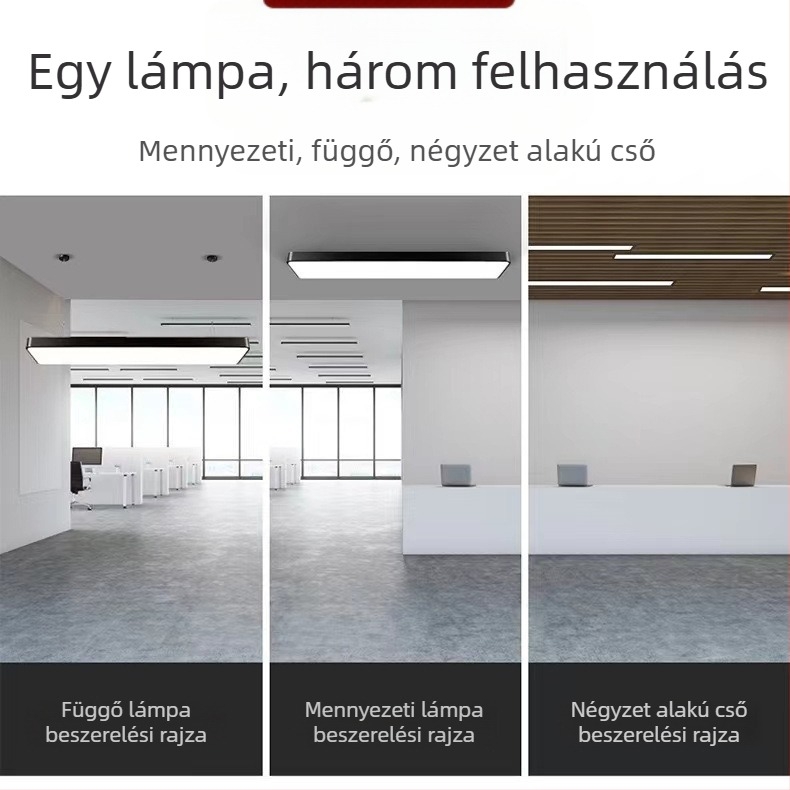 LED irodai lineáris fény - hosszú LED lámpa irodába és edzőterembe, 1200x100/200/300 mm, 6000K, 4500 lm, 192 LED, IP44, vas ház, 220V