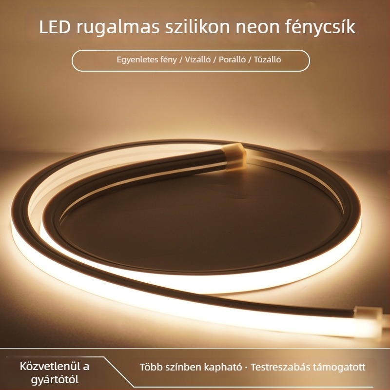 Rugalmas szilikon LED-neon szalag, vízálló kültéri reklámhoz és világítási dobozokhoz. 12V, 12W/m, 2835 LED, 120 LED/m, CRI 90, élettartam 50 000 óra