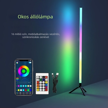 LED 5V RGB ambient állólámpa beltéri használatra, hangvezérléssel, USB tápellátással, gaming és hálószobai saroklámpa