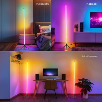 LED 5V RGB ambient állólámpa beltéri használatra, hangvezérléssel, USB tápellátással, gaming és hálószobai saroklámpa