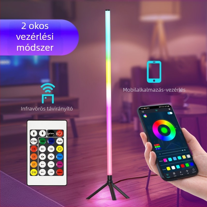 LED 5V RGB ambient állólámpa beltéri használatra, hangvezérléssel, USB tápellátással, gaming és hálószobai saroklámpa