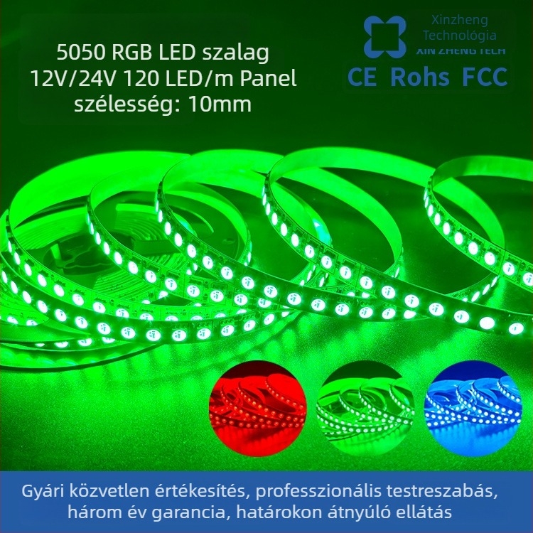 RGB LED-szalag 120 LED-del, 5050, több színű, alacsony feszültségű 12/24 V, öntapadós, hajlékony, 5 m hosszú