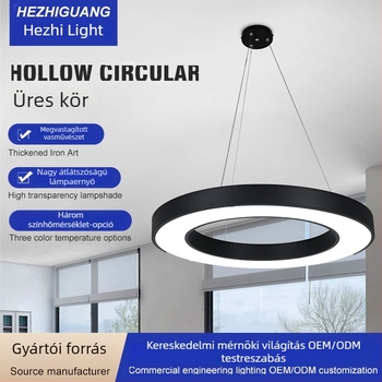 LED függőlámpa – kör alakú üreges gyűrű, vas burkolat, modern minimál stílus, átmérő 120 mm, 5000 lm, CRI ≥ 80, 24V