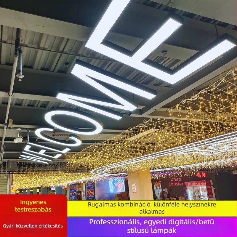 LED betűs mennyezeti lámpa — ipari stílusú digitális kreatív világítás edzőteremnek, táncteremnek, bevásárlóközpontnak és szupermarketnek