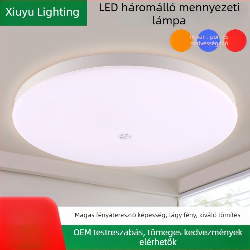 LED mennyezeti lámpa nedvesség-, víz- és rovarvédelmi funkcióval, hangvezérléssel és mozgásérzékelővel, előcsarnokba és folyosóra