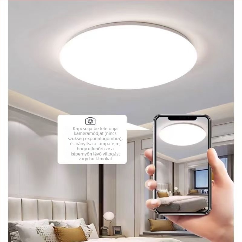 LED mennyezeti lámpa, kör, teljesen fehér, minimalista kialakítás, nagy fényerő, 220V, hálószobába, erkélyre és folyosóra
