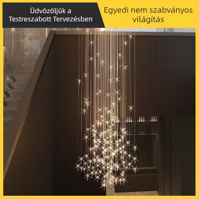Üveg csillár a lépcsőházba – modern minimalista, hosszú függő lámpa duplex épületekhez, villákhoz és szállodákhoz