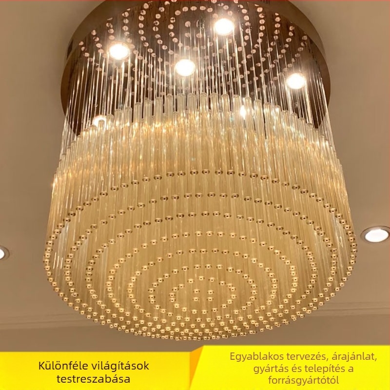 Kristály lépcsőházi függőcsillár, hosszú, többágú LED világítás luxusvillákhoz