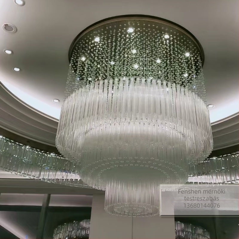 Kristály lépcsőházi függőcsillár, hosszú, többágú LED világítás luxusvillákhoz