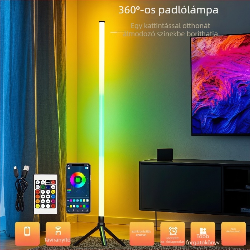 Színes 5V álló lámpa 360°-os színváltással, alkalmazás által vezérelhető, zenére szinkronizáló, hang-reaktív fény.