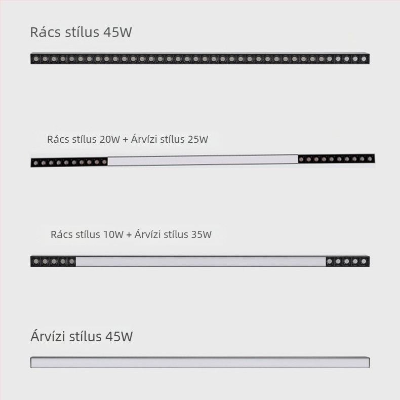 Hosszú LED-sávos függesztett lámpa konferenciatermekbe, munkaállomásokra, étkező- és teásasztalokhoz, anti-glare szemvédő rács