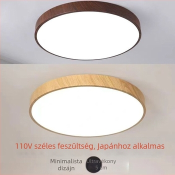 110V Fa textúrájú kerek mennyezeti lámpa diófa árnyalatú LED, lépcső nélküli fényerő-szabályozás távirányítóval – nappali és hálószoba, PSE tanúsítvány