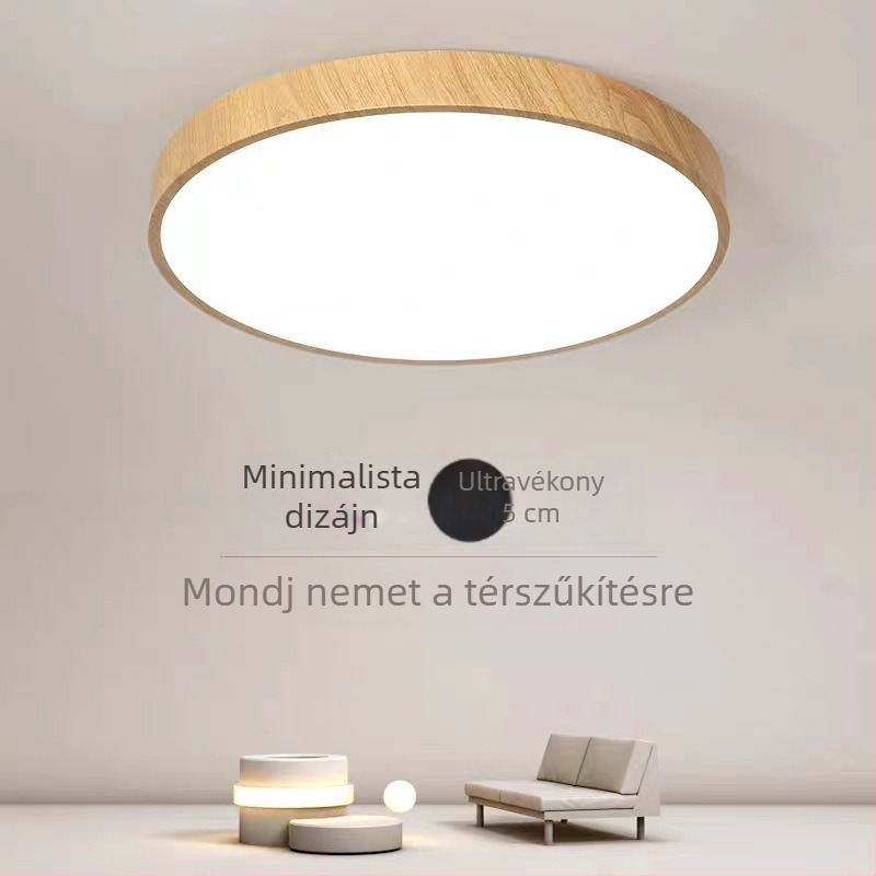 110V Fa textúrájú kerek mennyezeti lámpa diófa árnyalatú LED, lépcső nélküli fényerő-szabályozás távirányítóval – nappali és hálószoba, PSE tanúsítvány