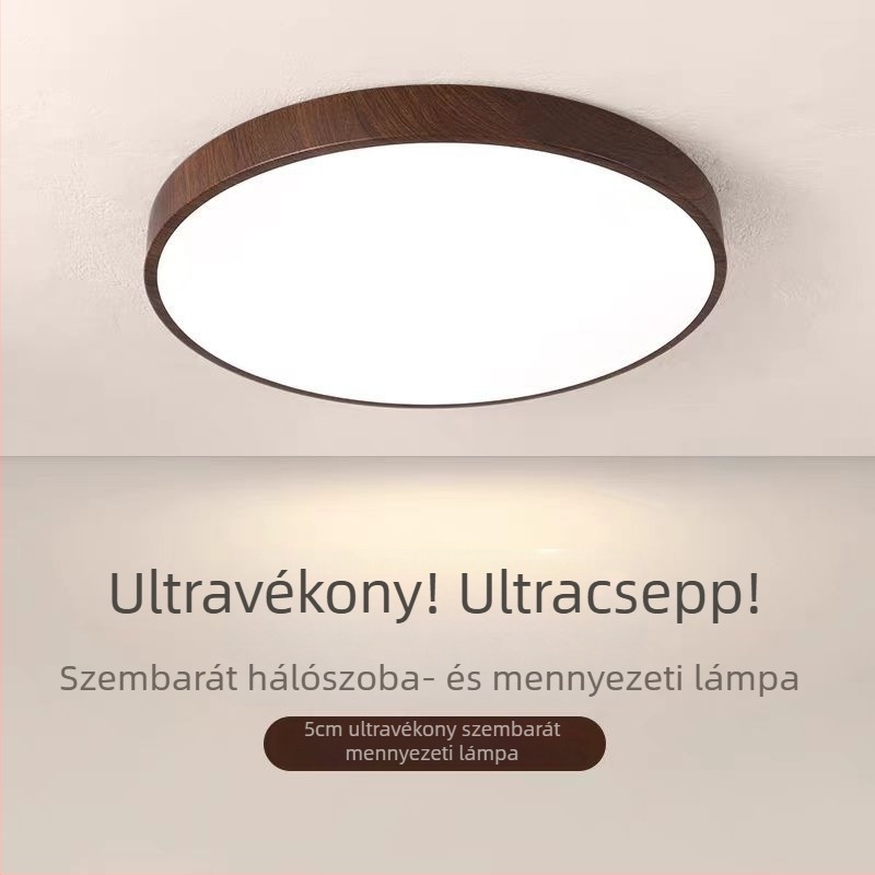 110V Fa textúrájú kerek mennyezeti lámpa diófa árnyalatú LED, lépcső nélküli fényerő-szabályozás távirányítóval – nappali és hálószoba, PSE tanúsítvány