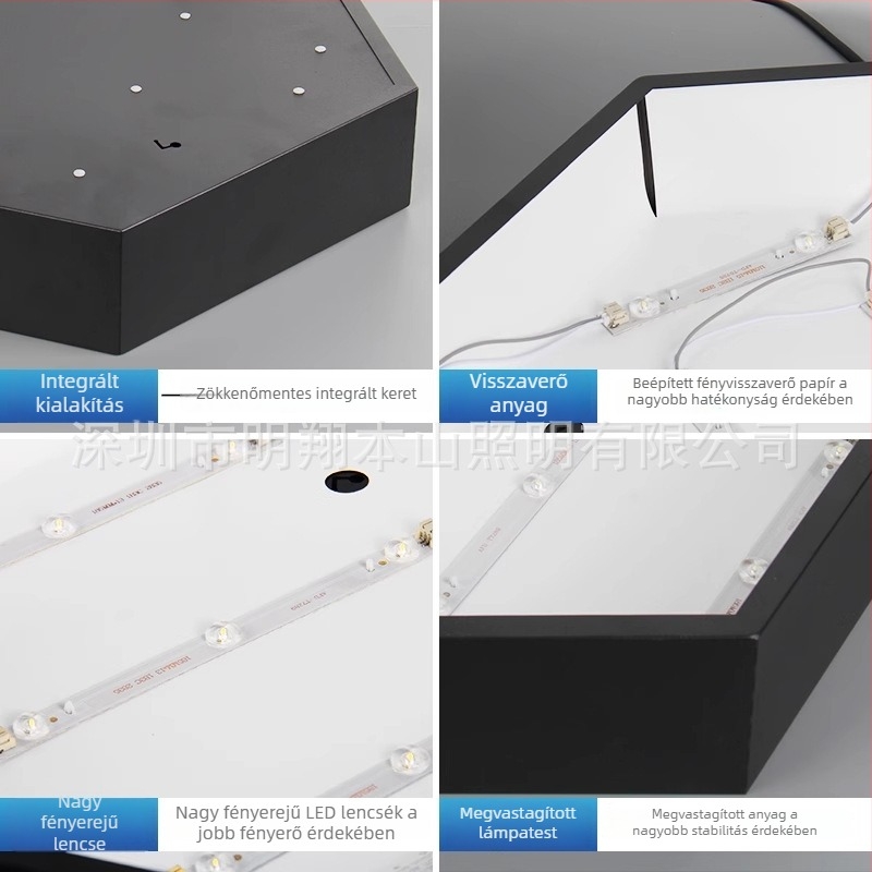 LED irodai függőlámpa geometriai formákkal: hatszög, kör, négyzet és Y-alakú gyűrű