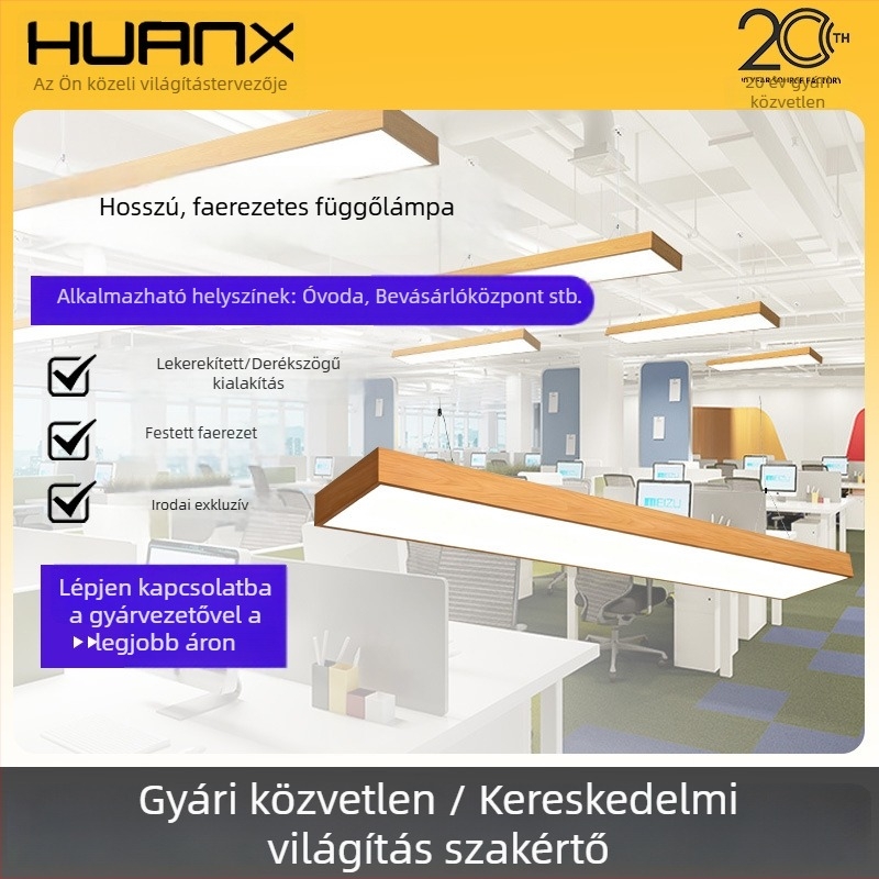 LED fa textúrájú hosszú sávos függőlámpa irodák és kereskedelmi terek számára