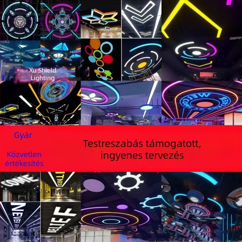 Hexagon gyűrű alakú függesztett lámpa – arcade stílusú világítás Internet kávézók, játékszobák és edzőtermek számára, testre szabható világítás