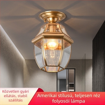Amerikai stílusú réz mennyezeti lámpa kör alakú árnyékolóval, modern minimalist design, erkélyre, folyosóra és bejárathoz