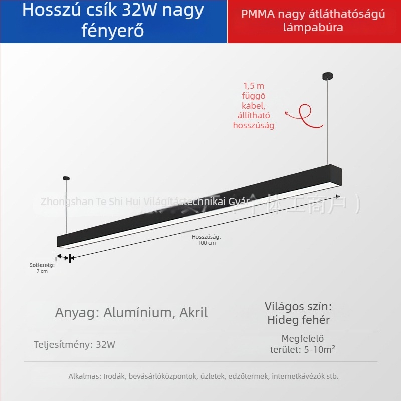 Moduláris hosszú LED függesztett lámpa játékterek, bevásárlóközpontok és táncstúdiók számára