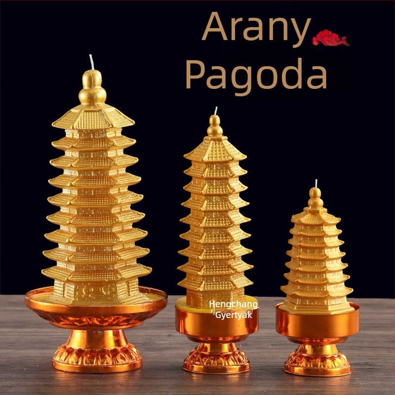 Arany Wenchang torony gyertya lámpa Bölcs Lótusz Manjushri – virág alakú gyertya beltéri és kültéri használatra, széltől védő kupakkal