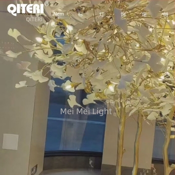 Teljesen rézből készült csillár hotel előcsarnokába, villa- és fogadóterek dekorációja, ginkgo levél lámpa, mérnöki világítás
