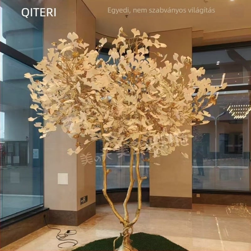 Teljesen rézből készült csillár hotel előcsarnokába, villa- és fogadóterek dekorációja, ginkgo levél lámpa, mérnöki világítás