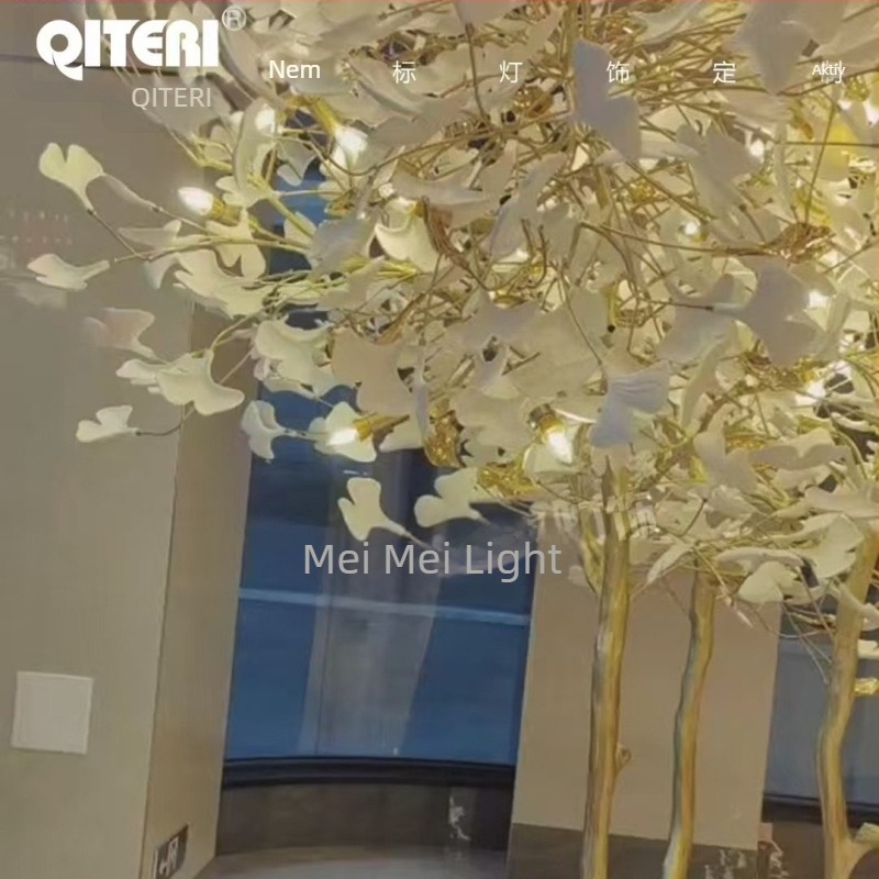 Teljesen rézből készült csillár hotel előcsarnokába, villa- és fogadóterek dekorációja, ginkgo levél lámpa, mérnöki világítás